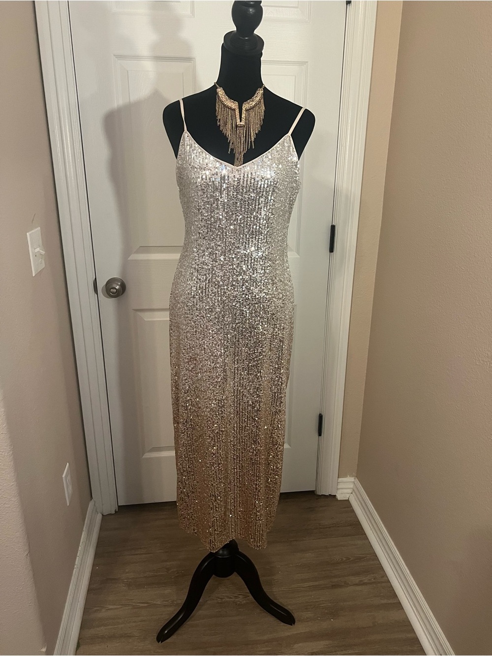 Sequin Slip Silver and Gold Ombré Cocktail Dress - Elegant Evening Dress